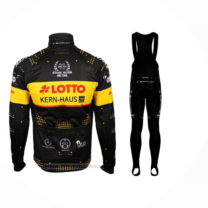2024 Maillot Cyclisme Lotto-Kern Haus Noir Jaune Manches Longues Et Cuissard